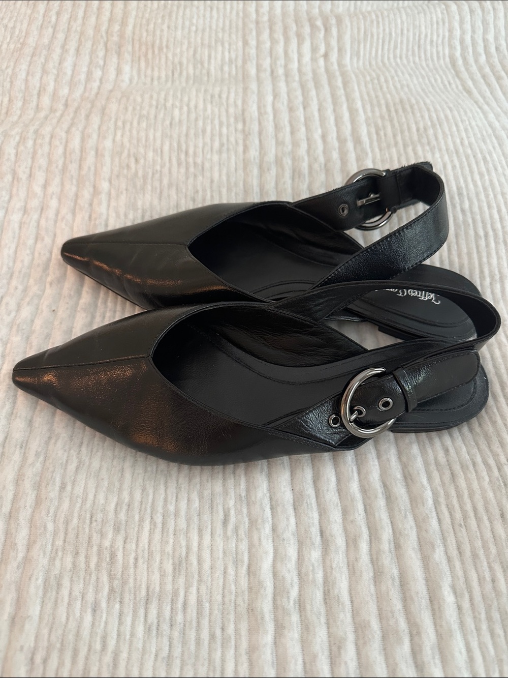 Jeffrey Campbell Black Pointed Slingback Flats with Buckle - Picture 3 of 4